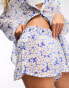 Brave Soul beach shirt and short set in blue and white daisy print