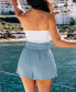 Women's Blue Smocked Waist Flared Leg Shorts