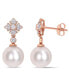 ფოტო #1 პროდუქტის Cultured Freshwater Pearl (9-1/2mm) & Diamond (1/5 ct. t.w.) Drop Earrings in 10k Rose Gold