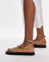 Topshop Jules leather minimal strappy flat sandals in gold Золотистый, 41 - фото #4