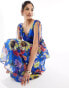 Hope & Ivy tie shoulder maxi dress with tiered skirt in cobalt floral BLAU, 38 - фото #3