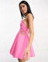 ASOS DESIGN Cotton pleat detail corset prom mini dress with cut out detail in pink