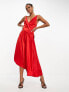 ASOS DESIGN satin cami drape midi dress with graduated hem in red