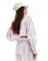 Фото #4 товара ASOS DESIGN cropped shirt with contrast collar in pink stripe co-ord