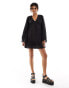 Reclaimed Vintage western broderie smock mini dress in black