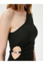 Фото #5 товара Платье средней длины с одним плечом и деталями из стекляруса Koton Tek Omuz Midi 4SAK80084EK черное