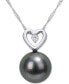 ფოტო #1 პროდუქტის Black Cultured Tahitian Pearl (9-1/2mm) & Diamond (1/20 ct. t.w.) Heart 17" Pendant Necklace in 10k White Gold