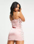 Lost Ink lace trim satin chemise with button front detal in pink