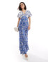 Фото #1 товара Never Fully Dressed Elodie contrast print maxi dress in blue