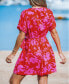 ფოტო #3 პროდუქტის Women's Pink Floral Side Tie Wrap Mini Beach Dress