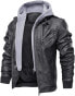 KEFITEVD Men's Faux Leather Biker Jacket, Biker Jacket with Removable Hood, Transition Jacket, Vintage Bomber Jacket, Stylish Men's Jacket, Autumn / Winter Leisure Jacket