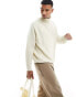 ASOS DESIGN oversized knitted fisherman rib roll neck jumper in stone