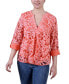 ფოტო #1 პროდუქტის Petite Long Sleeve Burnout Y-Neck Blouse