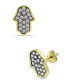 Cubic Zirconia with Black Rhodium Hamsa Stud Earrings, 18K Gold over Silver