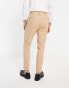 Фото #4 товара ASOS DESIGN tapered wool mix smart trousers in stone herringbone