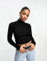 Фото #4 товара Miss Selfridge funnel neck rib knit twist back top in black