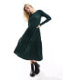 Wednesday's Girl long sleeve smudge spot midaxi dress in teal green синевато-зеленый, XS - фото #2