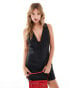 Фото #1 товара Mango linen mix tie front mini dress in black