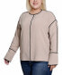 ფოტო #2 პროდუქტის Plus Size Long Sleeve Contrast Piped Blouse