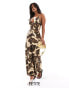 Miss Selfridge Petite satin tie front maxi slip dress in animal print Tieraufdruck, 40 - фото #1