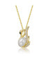 ფოტო #2 პროდუქტის Sterling Silver 14k Gold Plated Faux Pearl & Cubic Zirconia Swan Pendant Necklace