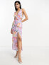 ASOS DESIGN halter neck cut out midi dress in large multicoloured floral print