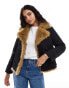 Stradivarius STR aviator jacket with contrast faux fur in black Черный, XS - фото #1