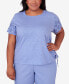 ფოტო #1 პროდუქტის Plus Size Summer Breeze Solid Top with Necklace and Side Ruching