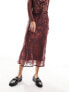 Wednesday's Girl bias cut floral burnout midaxi skirt co-ord in rust