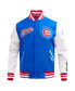 ფოტო #4 პროდუქტის Men's Royal Chicago Cubs Script Tail Wool Full-Zip Varity Jacket