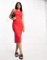 JDY side split midi dress in red