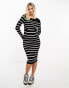 Mamalicious Maternity double layer midi dress in black and white stripe