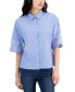 ფოტო #1 პროდუქტის Women's Cotton Embroidered-Sleeve Boxy Shirt