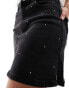 Pieces rhinestone denim mini skirt in black