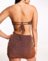 Фото #8 товара Miss Selfridge glitter bandeau back detail bikini top in bronze