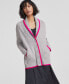 ფოტო #1 პროდუქტის Women's Cashmere Tipped Shawl-Collar Boyfriend Cardigan, Created for Macy's