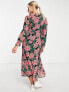 Wednesday's Girl Umstandsmode – Midi-Hängerkleid mit gerafftem Ausschnitt und leuchtendem Blumenmuster