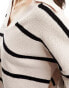 ASOS DESIGN knitted open collar jumper in textured yarn in stripe co-ord oatmeal stripe, XS - фото #8