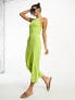 Фото #2 товара ASOS DESIGN square neck strappy ribbed midi bodycon dress with wooden beads in chartreuse