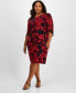 Фото #1 товара Plus Size Floral-Print 3/4-Sleeve Faux-Wrap Dress