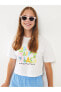 LCW Bisiklet Yaka Baskılı Kısa Kollu Kız Çocuk Crop Tişört