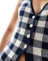 ASOS DESIGN knitted split front v neck waistcoat in navy gingham