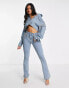 Fae cropped denim trucker jacket with diamante fringe in washed blue