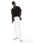 ASOS DESIGN pull on smart straight leg elasticated waist trousers in white texture