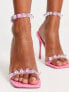 Public Desire Wide Fit Sydney tie ankle sandals with clear embellishment in pink