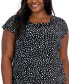Plus Size Dotted Cowlneck Cap-Sleeve Top