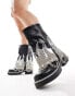 Azalea Wang Florentine silver flame embellished chunky foldeover boots in black