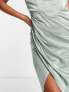 Фото #4 товара ASOS DESIGN Petite one shoulder satin drape corset detail midi dress in dark sage