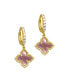 ფოტო #4 პროდუქტის 14K Gold Plated Floral Dangle Hoops Pink Imitation Mother of Pearl Earrings