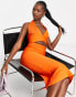 Rare London bandage cut out midi dress in orange